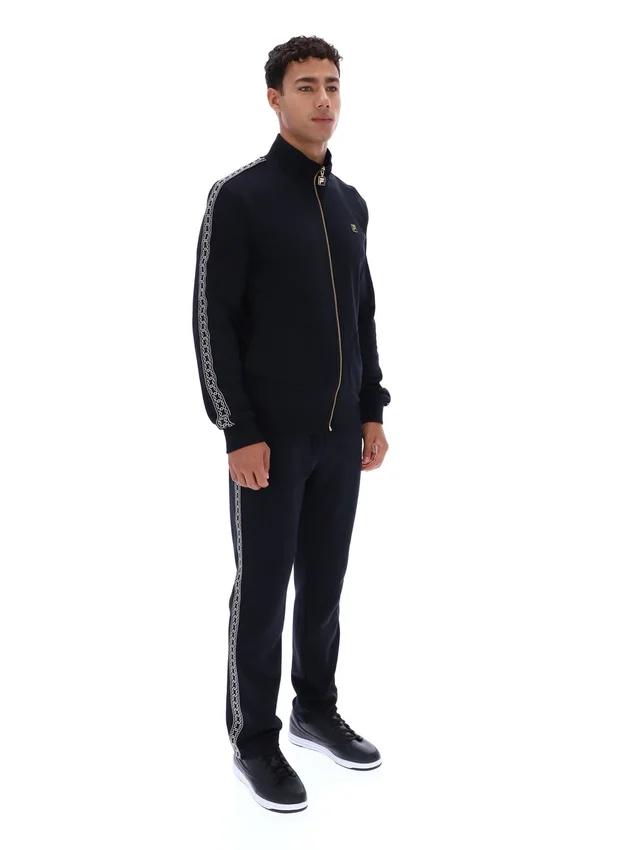 Veste Roman noire à fermeture éclair intégrale avec bande décorative