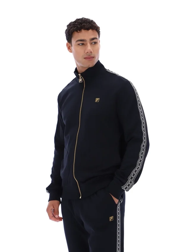 Veste Roman noire à fermeture éclair intégrale avec bande décorative
