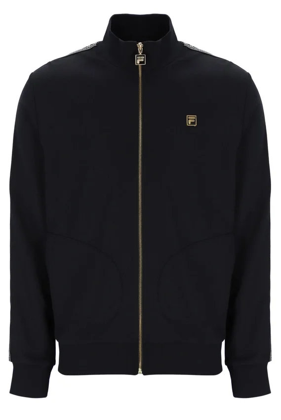 Veste Roman noire à fermeture éclair intégrale avec bande décorative